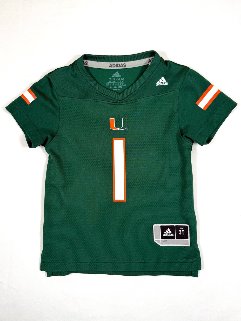 ADIDAS Boys Miami Hurricanes Football Jersey 3T The U Game Day NCAA